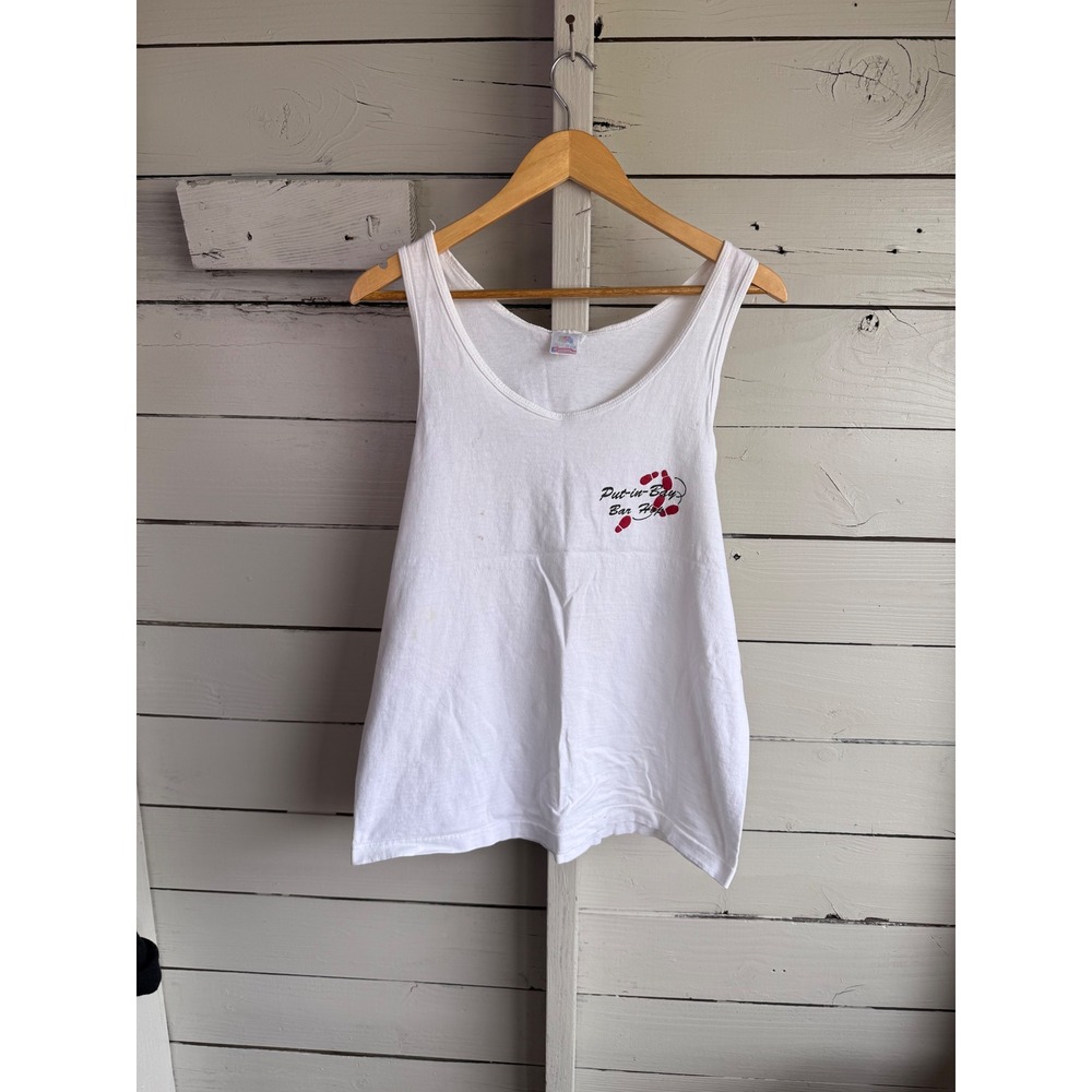 Vintage Fruit of the Loom Put-in-Bay Bar Hop Tank Top White Mens Large Ohio 90s